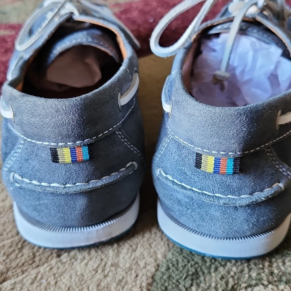 Ecco Blue and White Boat Shoes with Moccasin Design